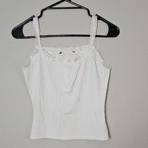 H & M Ribbed And Lace Cropped White Tank Top Womens Size Small